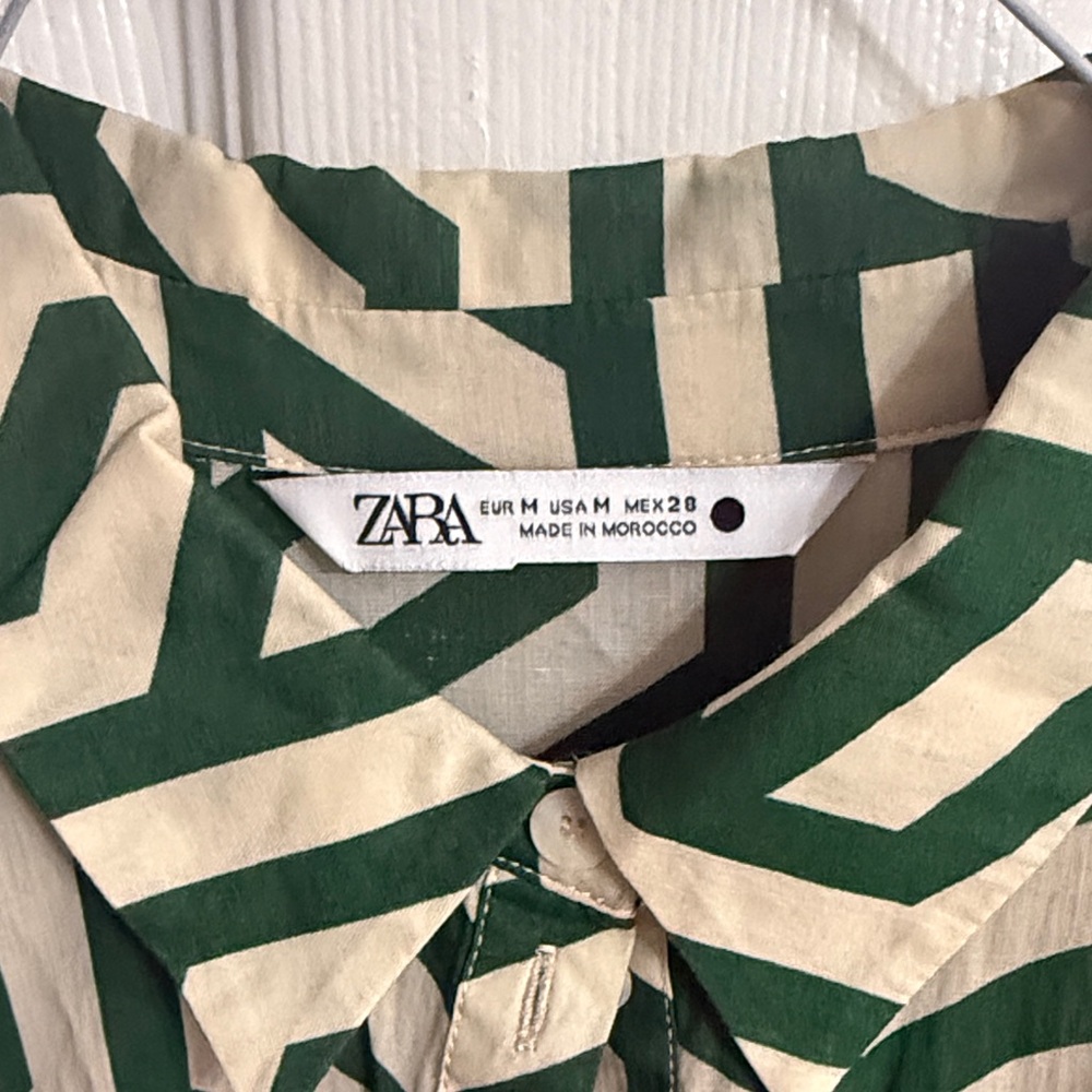 Zara Green & Cream Geometric Tie-Neck Maxi Dress - Picture 2 of 2